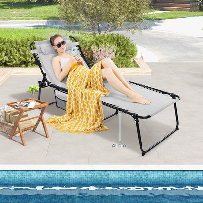 Patio Folding Chaise Lounge with 4-Level Backrest & Detachable Headrest Outdoor（59cm）