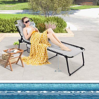 Patio Folding Chaise Lounge with 4-Level Backrest & Detachable Headrest Outdoor（70cm）