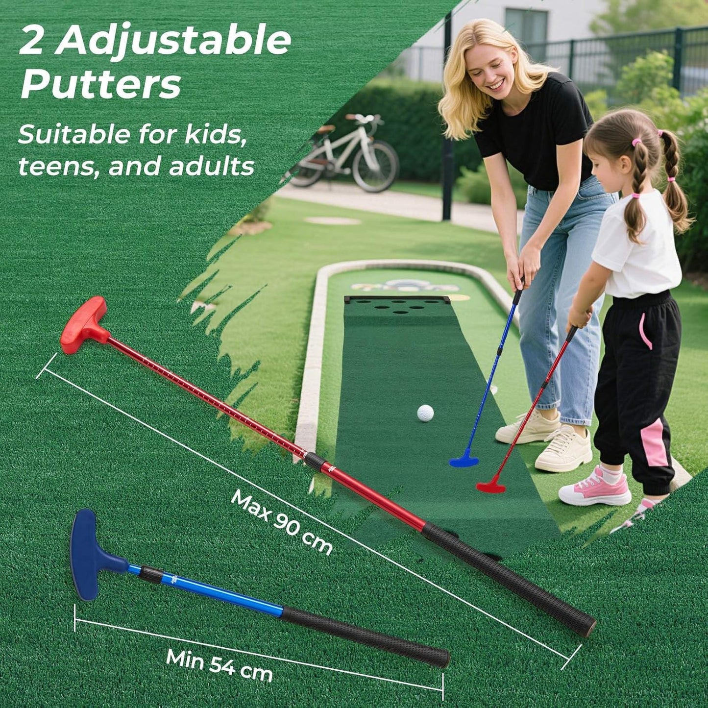 Golf Pong Game Set, Portable Golf Putting Mat with 2 Adjustable Putters