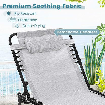 Patio Folding Chaise Lounge with 4-Level Backrest & Detachable Headrest Outdoor（70cm）