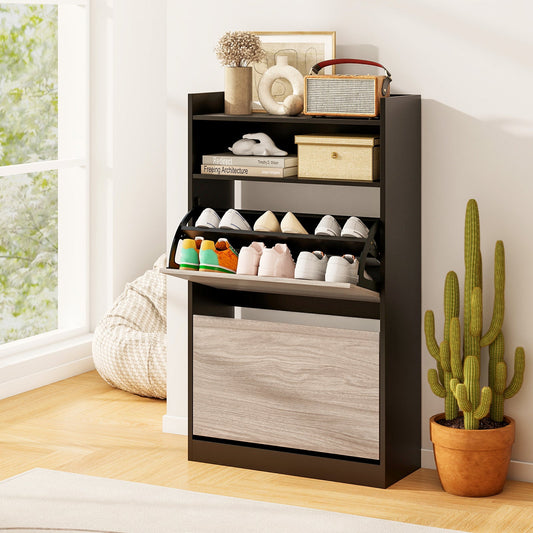 Shoe Storage Cabinet with 2 Flip Drawers, Slim Hidden Narrow Shoe Organizer