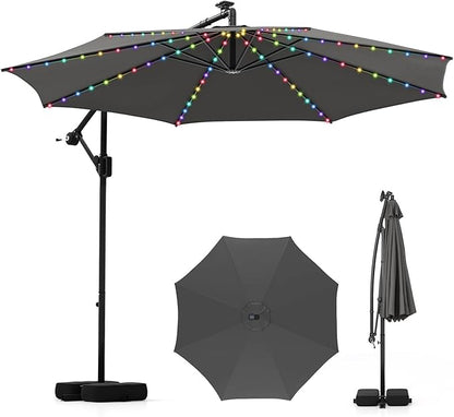 3 m Solar Offset Hanging Umbrella w/Base