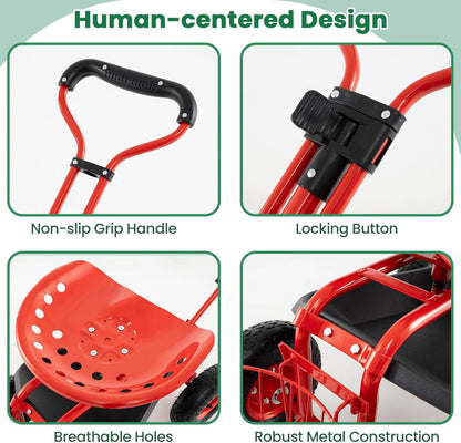 Steerable Garden Cart w/Extendable Handle