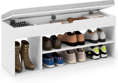 Shoe Bench w/Padded Seat, Shoes Rack w/Hidden Storage