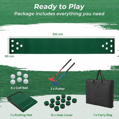 Golf Pong Game Set, Portable Golf Putting Mat with 2 Adjustable Putters