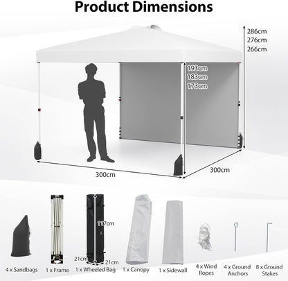 3 x 3 m Pop up Canopy Tent w/ 1 Sidewall