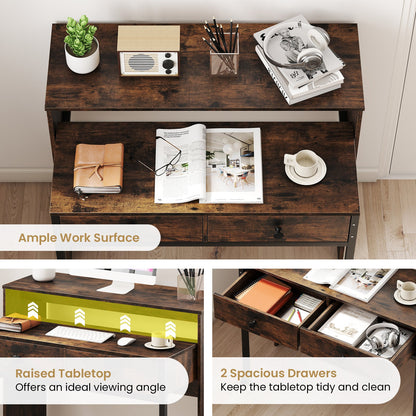 Extending Writing Desk, Console Table with 2 Drawers