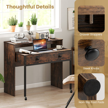 Extending Writing Desk, Console Table with 2 Drawers