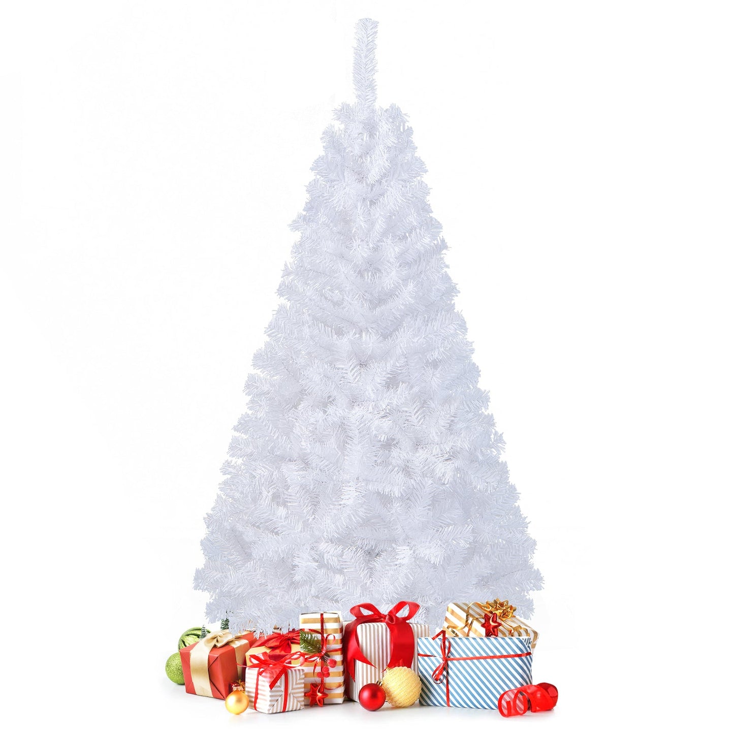 White Christmas Tree, Artificial Xmas Decoration Tree with 650 PVC Branch Tips & Metal Stand