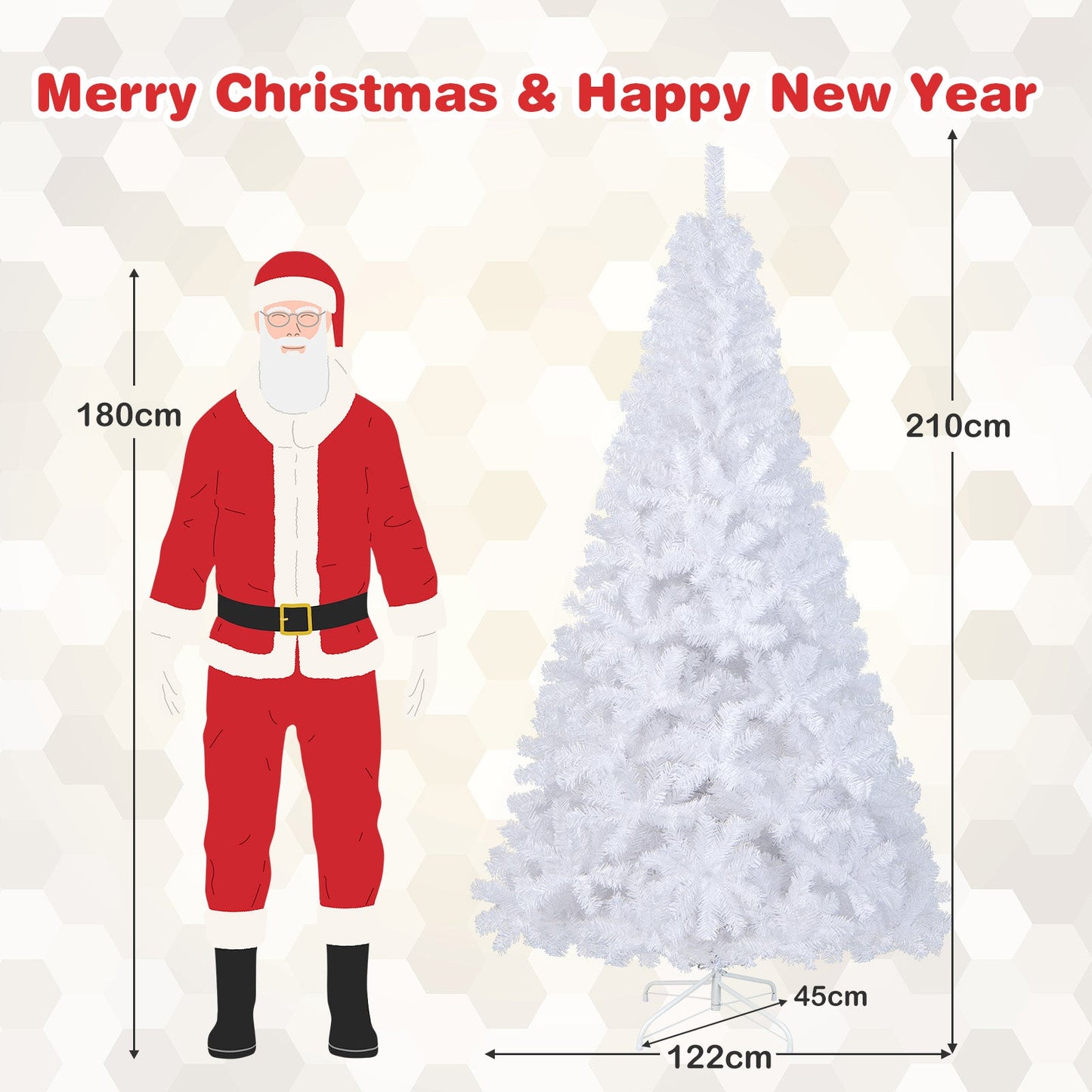 White Christmas Tree, Artificial Xmas Decoration Tree with 650 PVC Branch Tips & Metal Stand