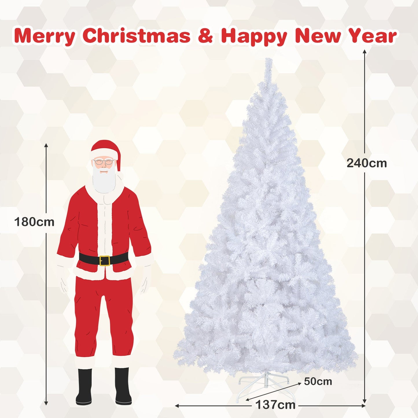 White Christmas Tree, Artificial Xmas Decoration Tree with 650 PVC Branch Tips & Metal Stand