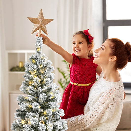 1.5M/1.8M Pre-Lit Artificial Christmas Tree Colored LED Lights Hinged Decor w/ Mixed Branches
