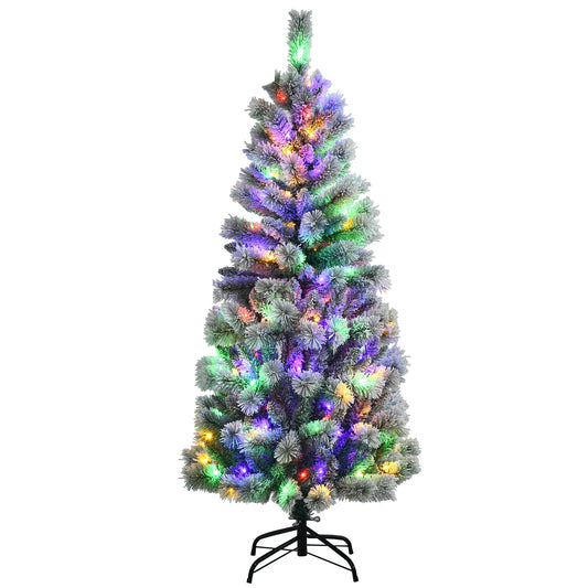 1.5M/1.8M Pre-Lit Artificial Christmas Tree Colored LED Lights Hinged Decor w/ Mixed Branches