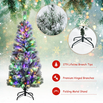 1.5M/1.8M Pre-Lit Artificial Christmas Tree Colored LED Lights Hinged Decor w/ Mixed Branches