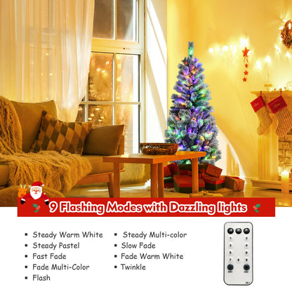 1.5M/1.8M Pre-Lit Artificial Christmas Tree Colored LED Lights Hinged Decor w/ Mixed Branches