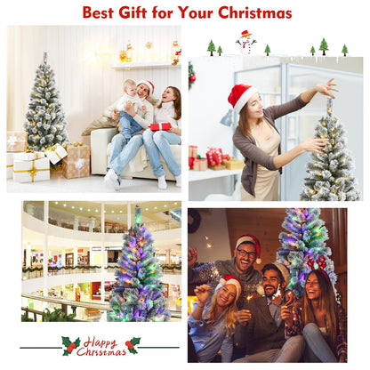 1.5M/1.8M Pre-Lit Artificial Christmas Tree Colored LED Lights Hinged Decor w/ Mixed Branches
