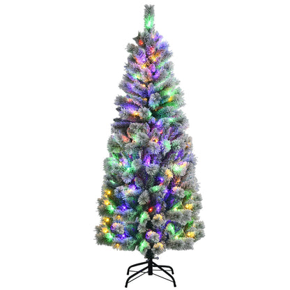 1.5M/1.8M Pre-Lit Artificial Christmas Tree Colored LED Lights Hinged Decor w/ Mixed Branches