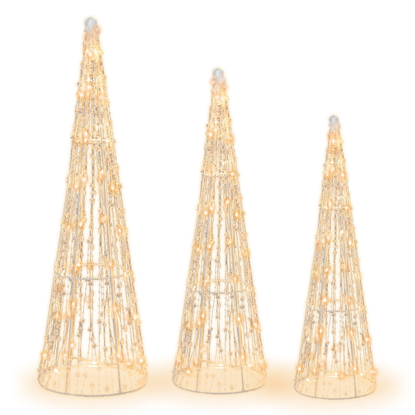 Set of 3 Pre-lit Christmas Cone Trees, Xmas Decorative Conic Tree Set