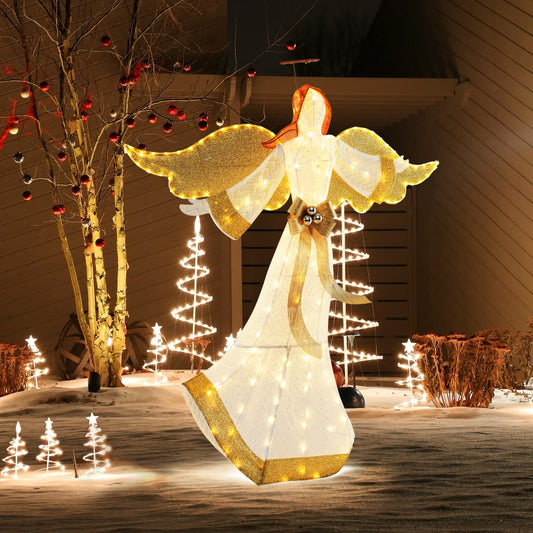 160CM Christmas Pre-Lit Angel, Outdoor Lighted Angel w/ Halo
