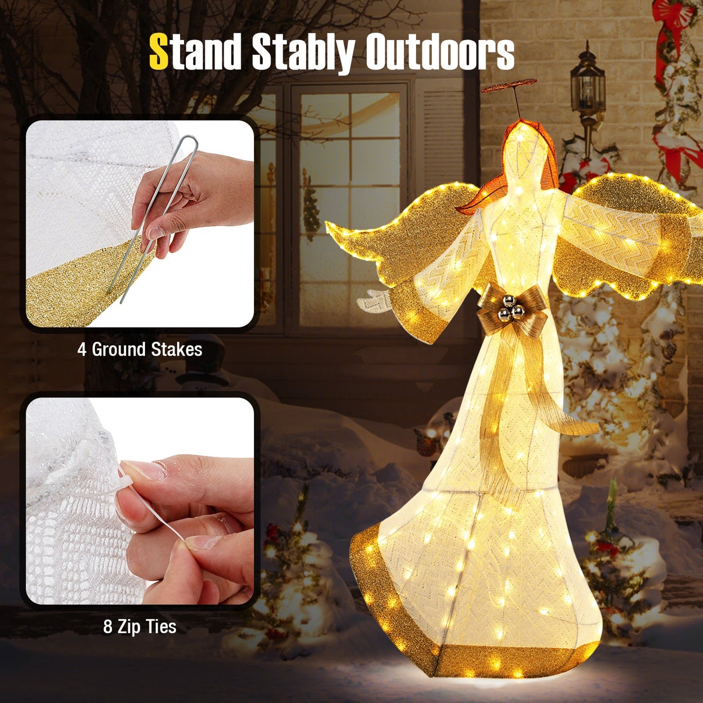 160CM Christmas Pre-Lit Angel, Outdoor Lighted Angel w/ Halo