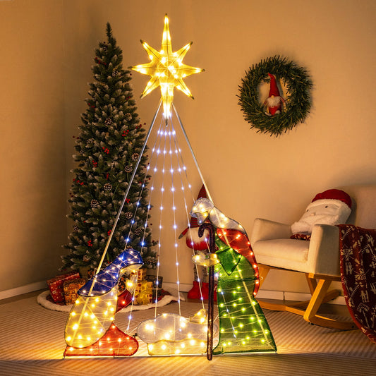 180CM Lighted Nativity Scene, Holy Family Set Christmas Decoration with 240 LED Lights