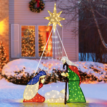 180CM Lighted Nativity Scene, Holy Family Set Christmas Decoration with 240 LED Lights