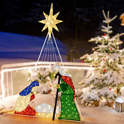 180CM Lighted Nativity Scene, Holy Family Set Christmas Decoration with 240 LED Lights
