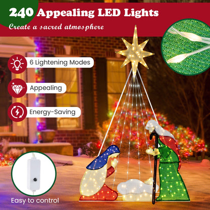 180CM Lighted Nativity Scene, Holy Family Set Christmas Decoration with 240 LED Lights