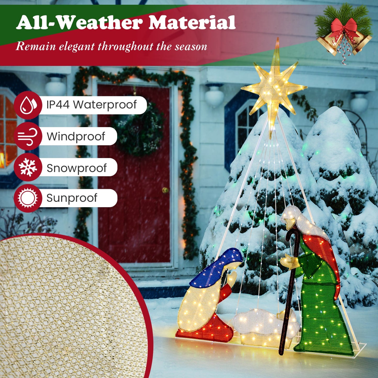 180CM Lighted Nativity Scene, Holy Family Set Christmas Decoration with 240 LED Lights