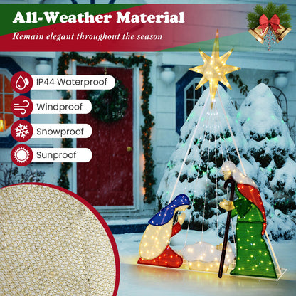 180CM Lighted Nativity Scene, Holy Family Set Christmas Decoration with 240 LED Lights