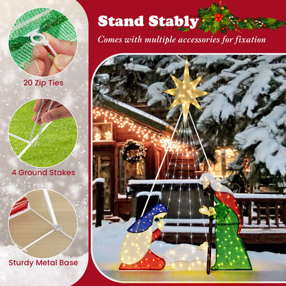 180CM Lighted Nativity Scene, Holy Family Set Christmas Decoration with 240 LED Lights