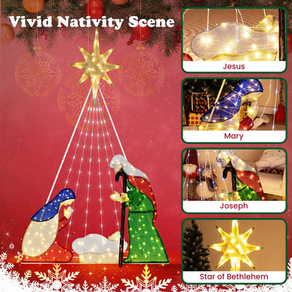 180CM Lighted Nativity Scene, Holy Family Set Christmas Decoration with 240 LED Lights