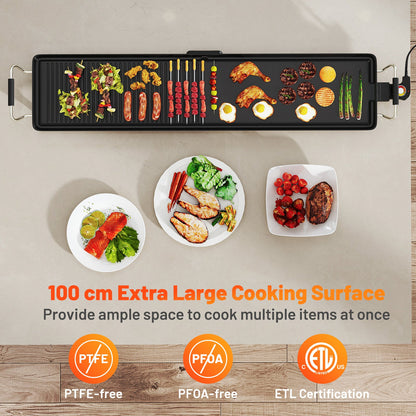 100 cm Electric Griddle, Extra Large Teppanyaki Grill with 2 Nonstick Surfaces