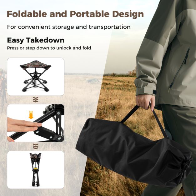 Folding Camping Stool 360° Swivel Hunting Chair