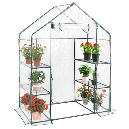 Greenhouse Outdoor Large Walk-in Plant Green House with 3 Tier Shelves for Plants