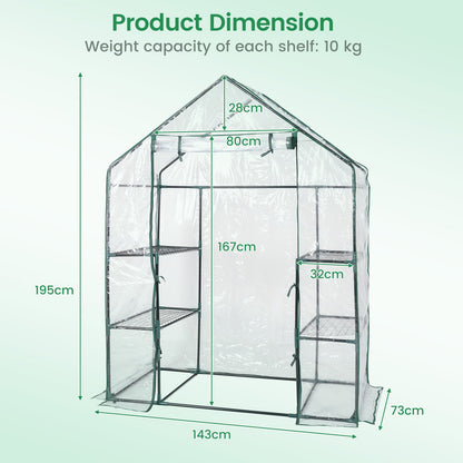 Greenhouse Outdoor Large Walk-in Plant Green House with 3 Tier Shelves for Plants
