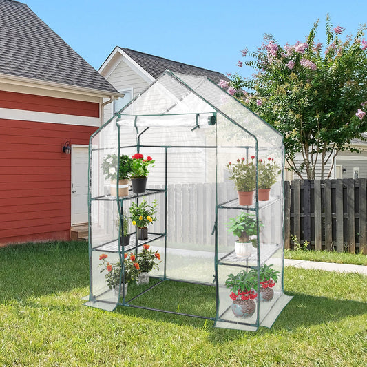 Greenhouse Outdoor Large Walk-in Plant Green House with 3 Tier Shelves for Plants