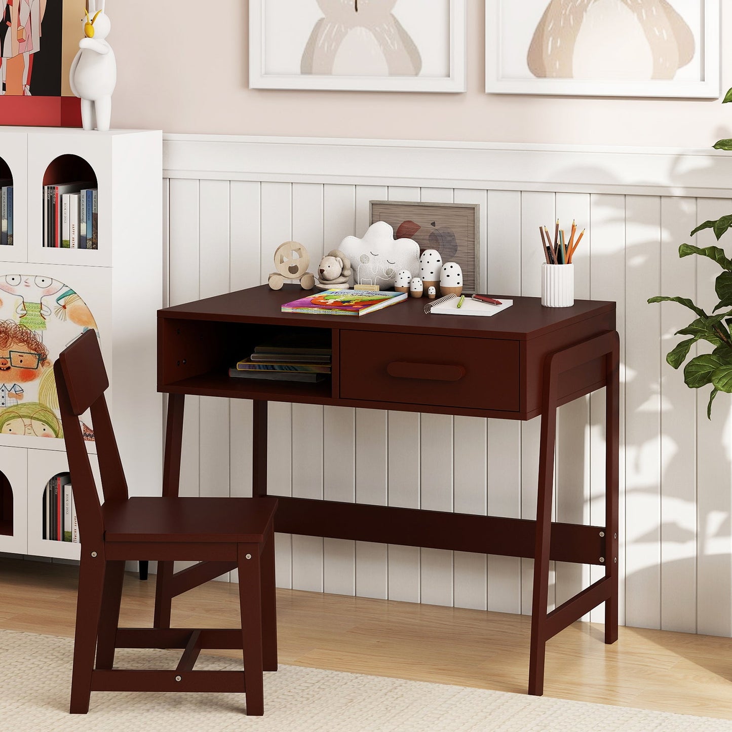 Wooden Children Study Table Set with Storage Drawer and Hutch
