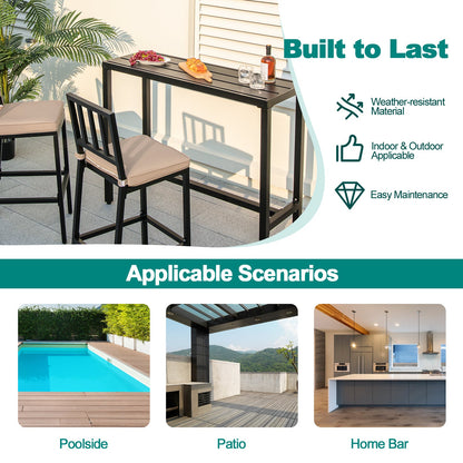 3 PCS Outdoor Bar Table Set, Rectangular Counter Height Hot Tub Table & 2 Bar Stools