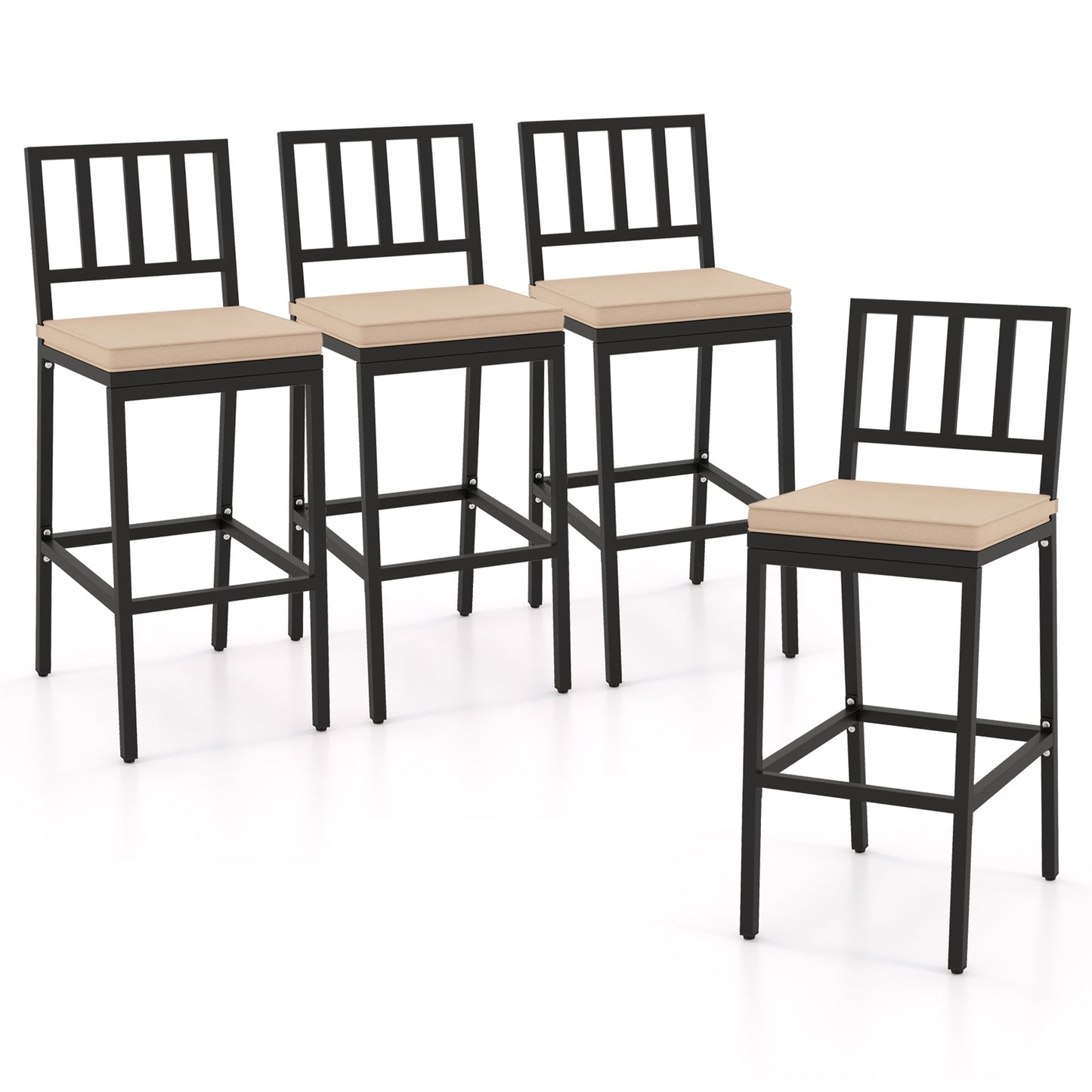 2 PCS Patio Bar Chairs, Heavy-Duty Metal Frame Bar Stools Set of 2