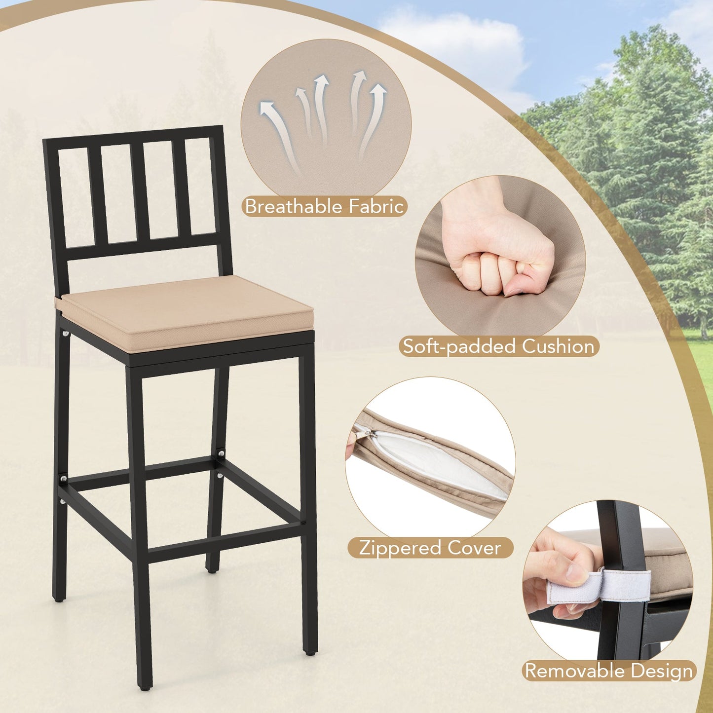 2 PCS Patio Bar Chairs, Heavy-Duty Metal Frame Bar Stools Set of 2