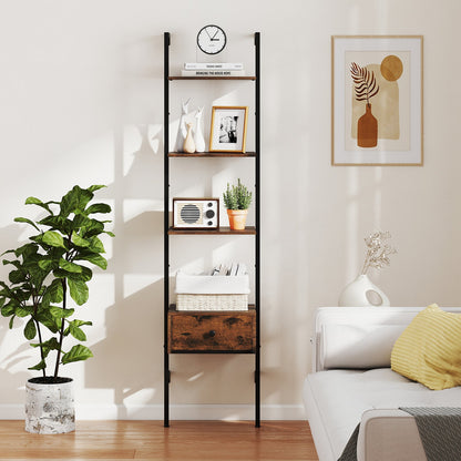 5-Tier Ladder Bookcase with Drawer