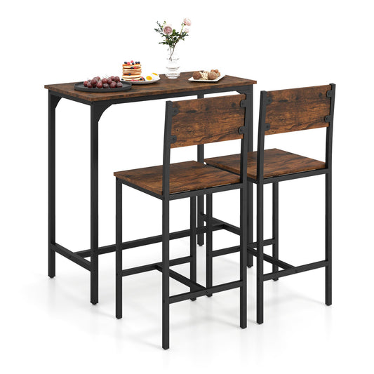 3 Piece Bar Table & Chair Set, Kitchen Table w/ 2 Bar Stools