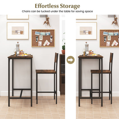 3 Piece Bar Table & Chair Set, Kitchen Table w/ 2 Bar Stools