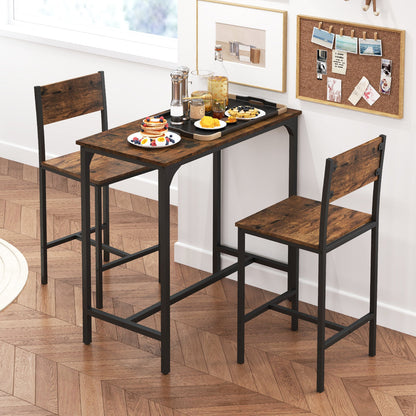 3 Piece Bar Table & Chair Set, Kitchen Table w/ 2 Bar Stools