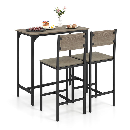 3 Piece Bar Table & Chair Set, Kitchen Table w/ 2 Bar Stools