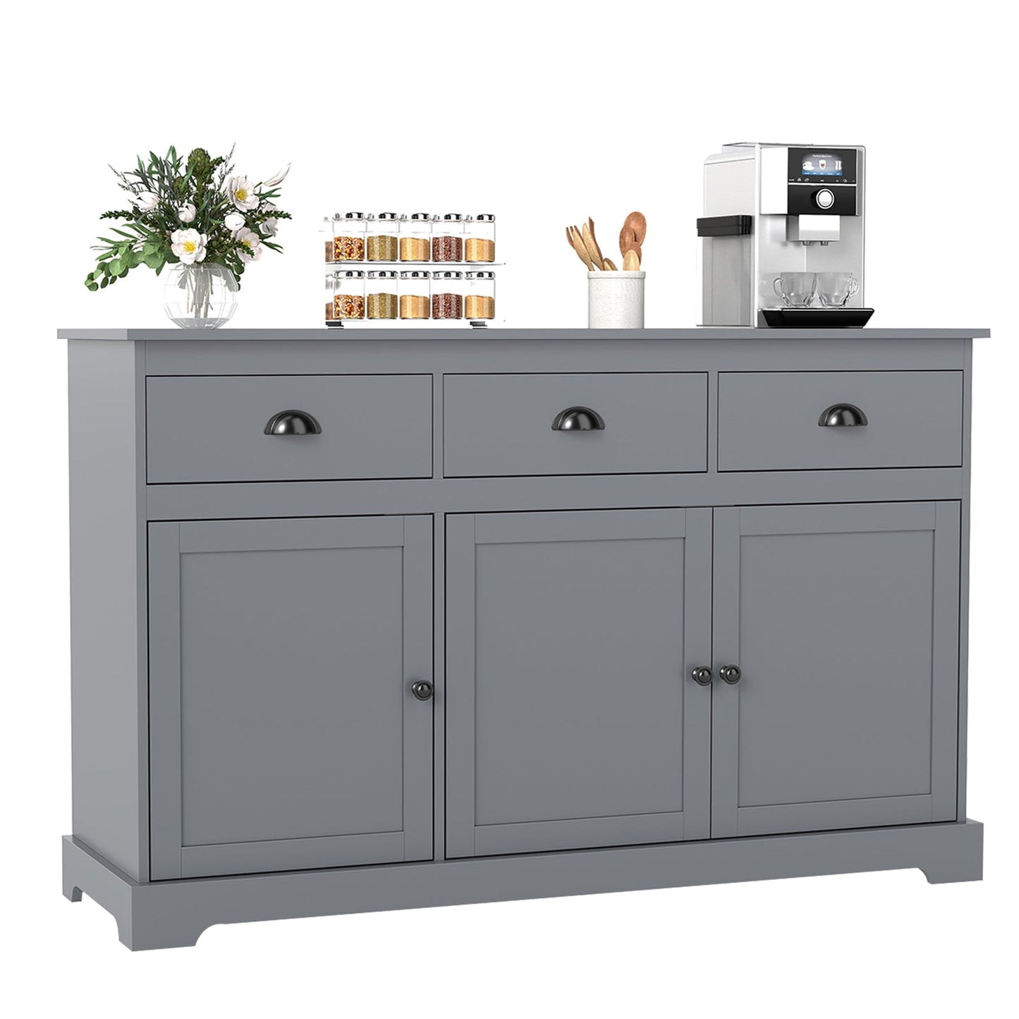 Modern Buffet Sideboard, 1.4m Storage Cabinet with 3 Drawers, 3 Doors & 2 Adjustable Shelves