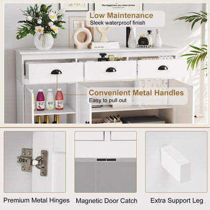 Modern Buffet Sideboard, 1.4m Storage Cabinet with 3 Drawers, 3 Doors & 2 Adjustable Shelves