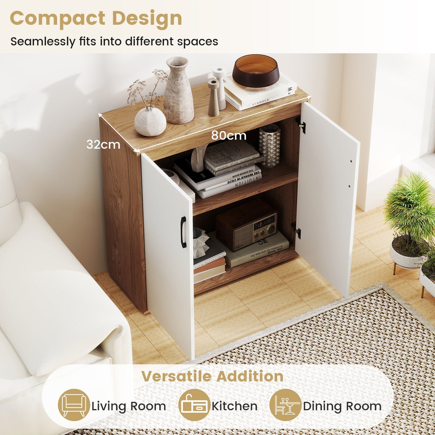 2-Door Storage Cabinet, Credenza Buffet Cabinet with 5-Postition Adjustable Shelf