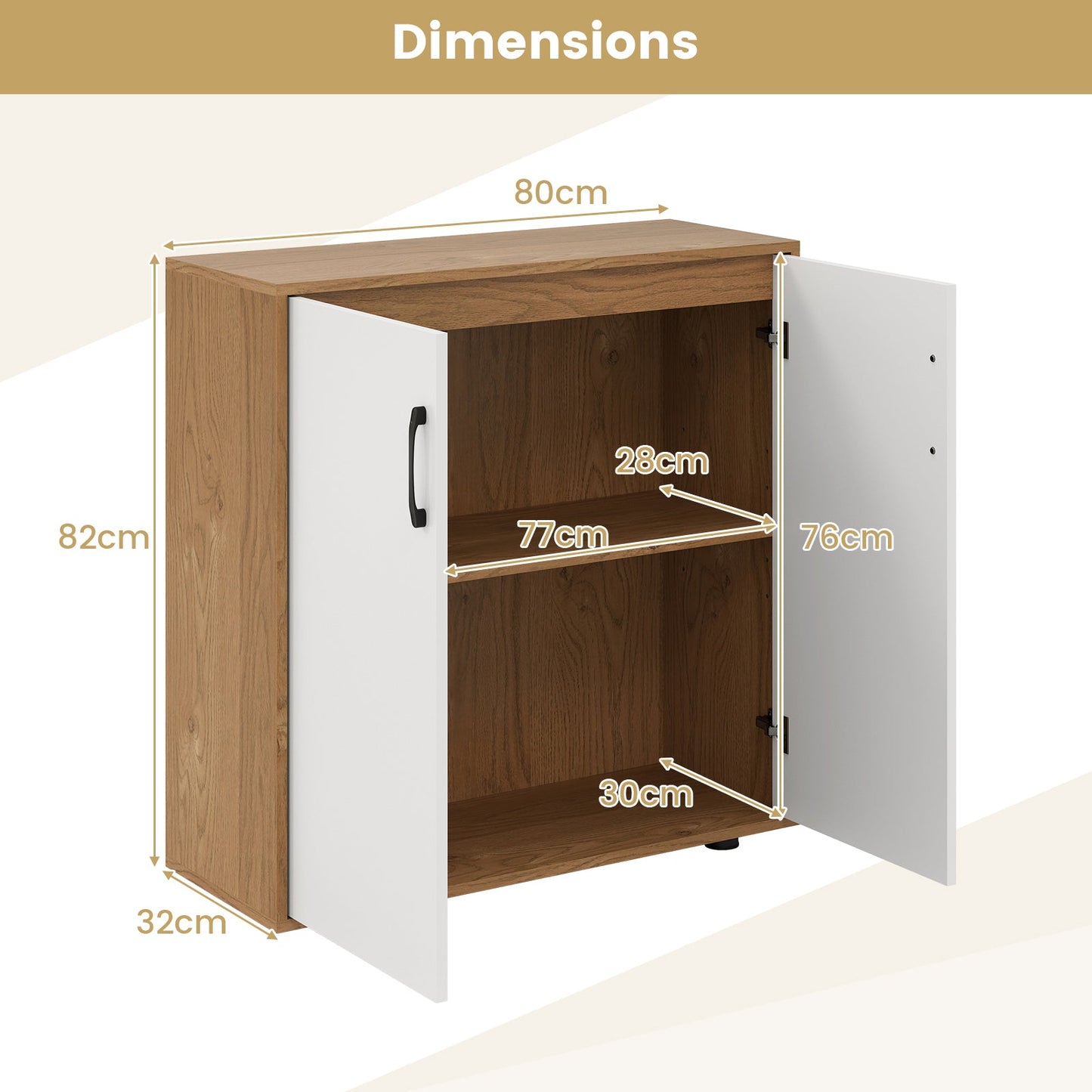 2-Door Storage Cabinet, Credenza Buffet Cabinet with 5-Postition Adjustable Shelf